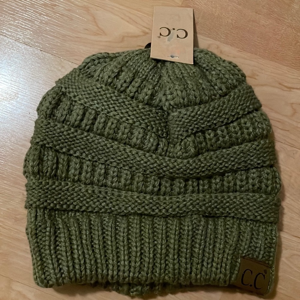 CC green beanie